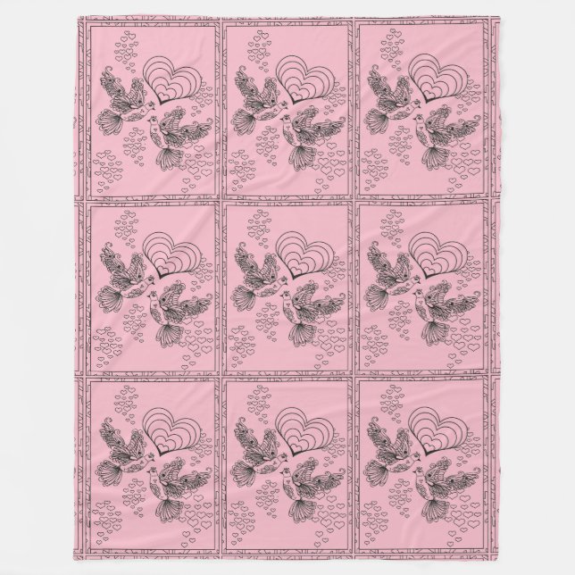 Manta Polar Amor Aves en blanco (transparente) (Anverso)