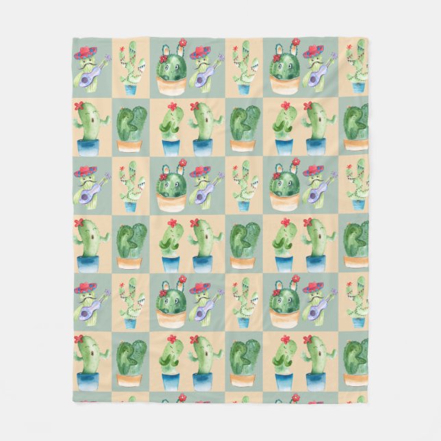 Manta Polar amor cactus - acuarela (2) (Anverso)