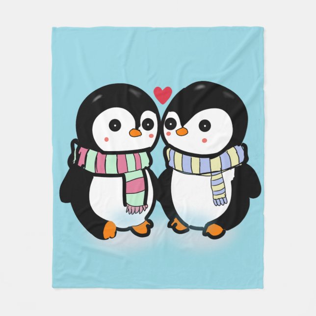 Manta Polar Amor de pingüino de invierno personalizado (Anverso)