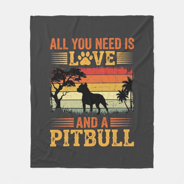 Manta Polar Amor de Pitbull Atardecer Retro Perro (Anverso)