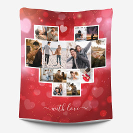 Manta Polar Amor El día de San Valentín Collage de fotos Rojo