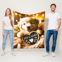 Manta Polar Amor extendido: Golden Retriever con "You Are Love