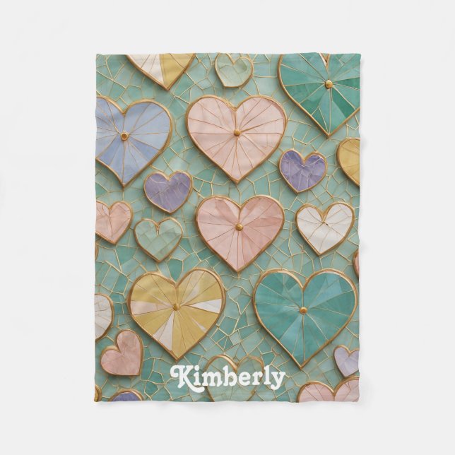Manta Polar Amor Mosaico: Corazones Pastel (Anverso)