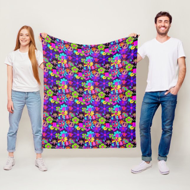 Manta Polar Amor Y Paz 60'S Hippie Flower Power Groovy (In situ)