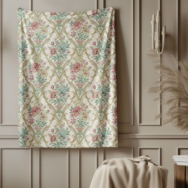Manta Polar Amortiguador floral sin tiempo tira el acento domé (Timeless Floral Damask Throw Classic Home Accent Fleece Blanket)