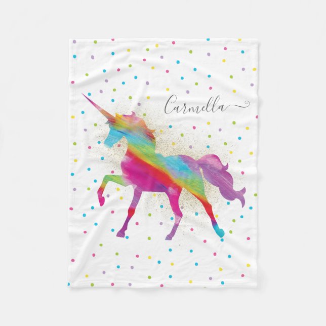 Manta Polar Añada el nombre - unicornio del arco iris del (Anverso)