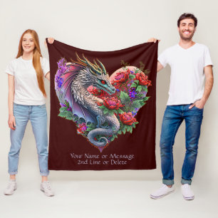 Manta Polar Añadir mensaje de nombre, dragón cardíaco y flores