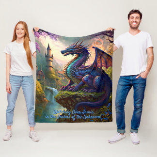 Manta Polar Añadir nombre, Aqua Blue Purple Dragon Near River