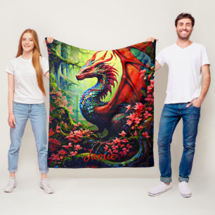 Manta Polar Añadir nombre, Dragón de flores con alas rojas