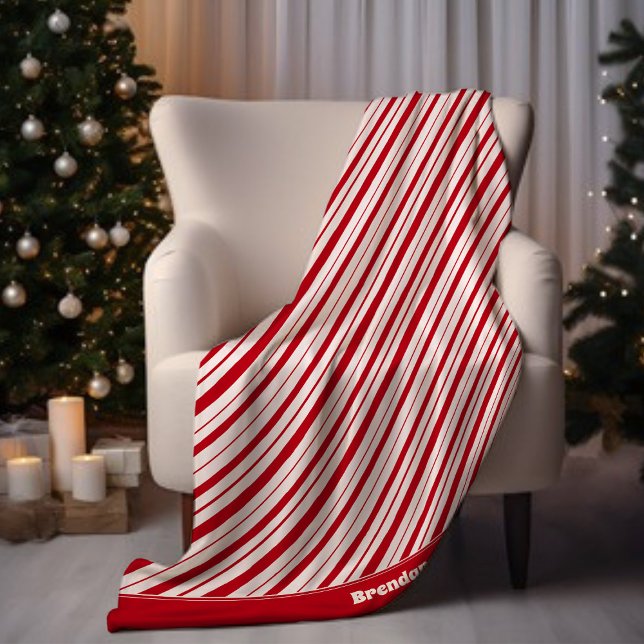 Manta Polar Añadir nombre Peppermint Stripe Classic Fun Navida (Subido por el creador)