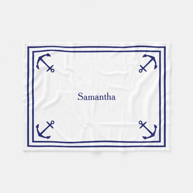 Manta Polar Anchores azules en blanco personalizado (Frente (Horizontal))