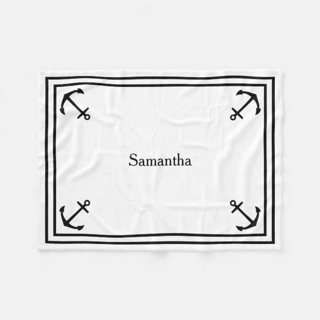 Manta Polar Anchores negros sobre blanco personalizado (Frente (Horizontal))