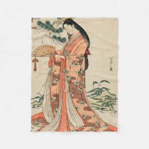 Manta Polar Anciano dibujo de madera japonesa con mujer