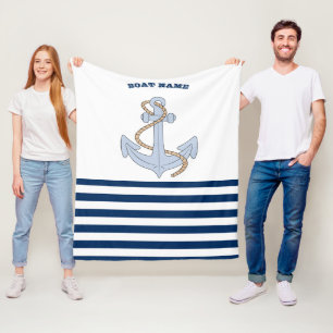Manta Polar Ancla  Azul Marino Rayas Blancas