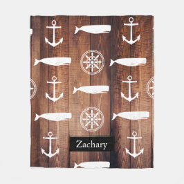 Manta Polar Ancla de ballenas náutica y planchas de madera osc