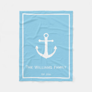 Manta Polar Ancla náutica azul claro y blanca