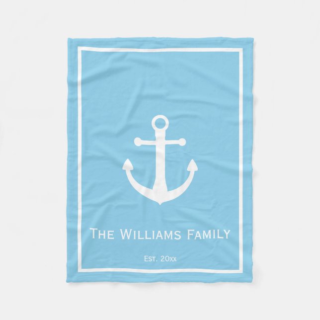 Manta Polar Ancla náutica azul claro y blanca (Anverso)