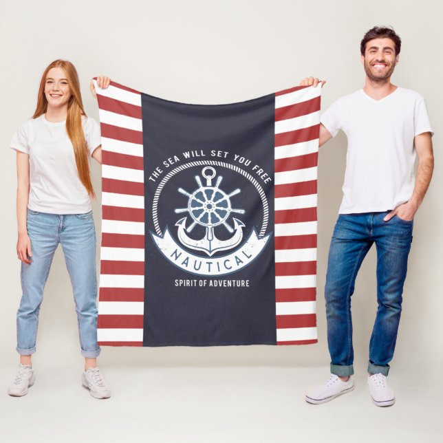 Manta Polar Ancla náutica,Rueda, Azul marino,Bandas rojas (In situ)