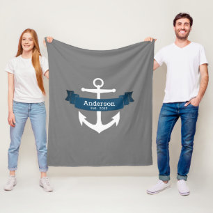 Manta Polar Anclaje blanco clásico y cinta azul de la marina
