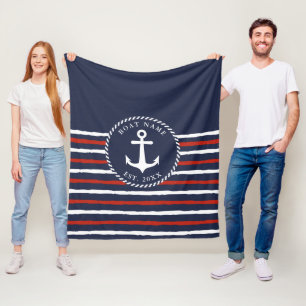 Manta Polar Anclaje blanco rojo azul de la marina a rayas náu