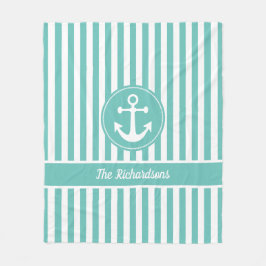 Manta Polar Anclaje nautico con franjas Verde azuladas y blanc