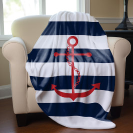 Manta Polar Anclaje rojo en franjas azules