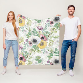 Manta Polar Anémonas rosas, blancas y amarillas.