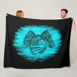 Manta Polar Ángel Eros en el amor, diseño negro y verde