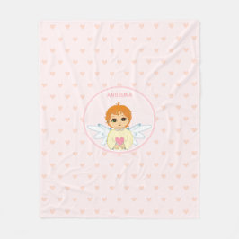 Manta Polar Ángel pequeño lindo con patrón de corazón en rosa