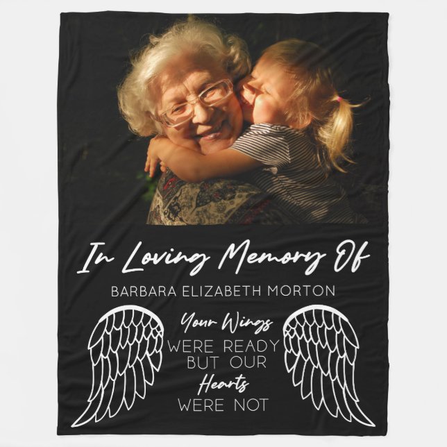 Manta Polar Angel Wings Black Personalizado Photo Memorial Gif (Anverso)