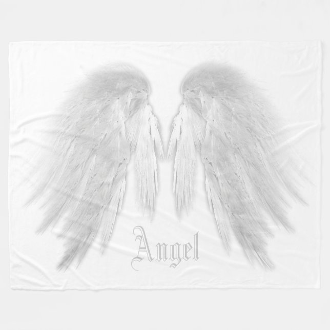Manta Polar ANGEL WINGS Nombre personalizado Blanco gris (Frente (Horizontal))