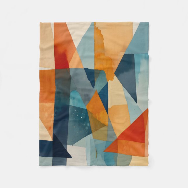 Manta Polar Ángulos abstractos de azul y Naranja (Anverso)