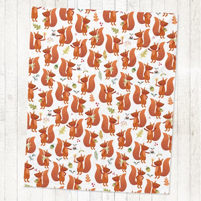 Manta Polar Animal Cute Squirrel Woodland (Fun red squirrel pattern fleece blanket by Nic Squirrell)