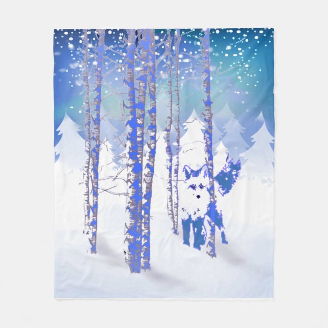 Manta Polar Animal Fox de Blue Winter Forest (Anverso)