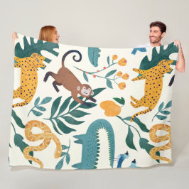 Manta Polar Animal salvaje colorido moderno en la jungla Azul