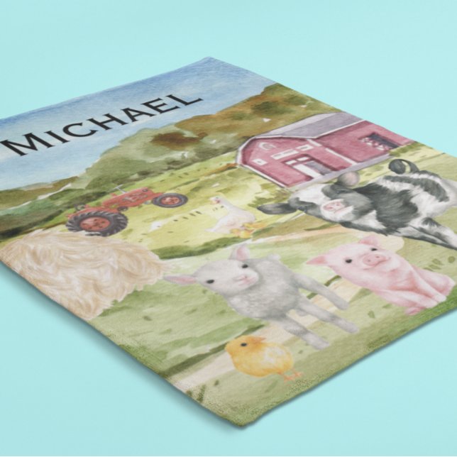 Manta Polar Animales de granja adorables acuarela granero mono (Subido por el creador)