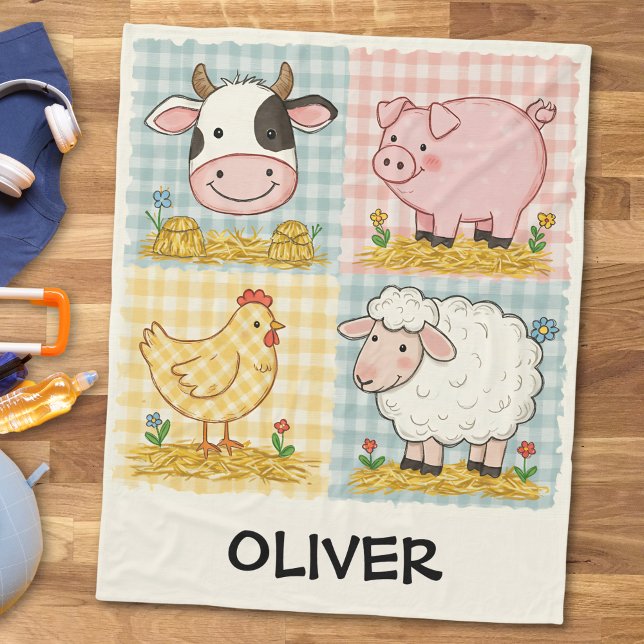 Manta Polar Animales de granja lindos Gingham Barnyard (Subido por el creador)
