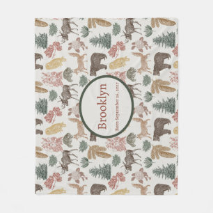 Manta Polar Animales de Woodland: Bebés, zorros, búhos.