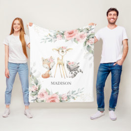 Manta Polar Animales de Woodland singulares de flores rosadas 