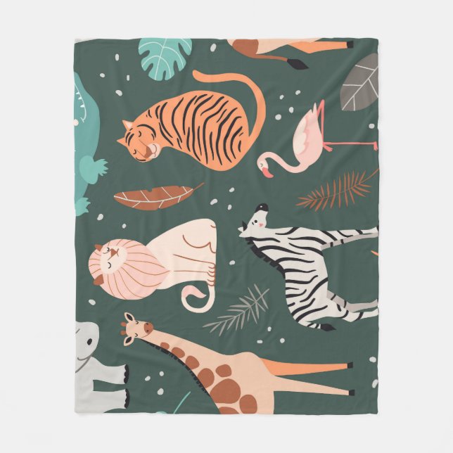 Manta Polar Animales exóticos: Patrón de niños tropicales oscu (Anverso)