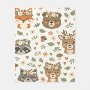Manta Polar Animales Lindos del Bosque Patrón Floral