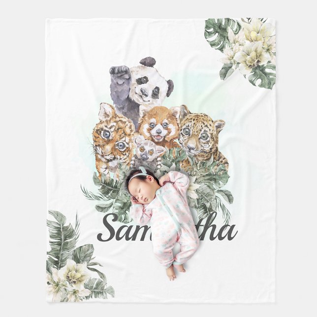 Manta Polar Animales Monograma Lindos de la Jungla Vegetación  (Subido por el creador)