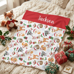 Manta Polar Animales personalizados de Navidad en bosque para