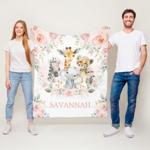 Manta Polar Animales salvajes Girly Rubor Bebé de selva flora