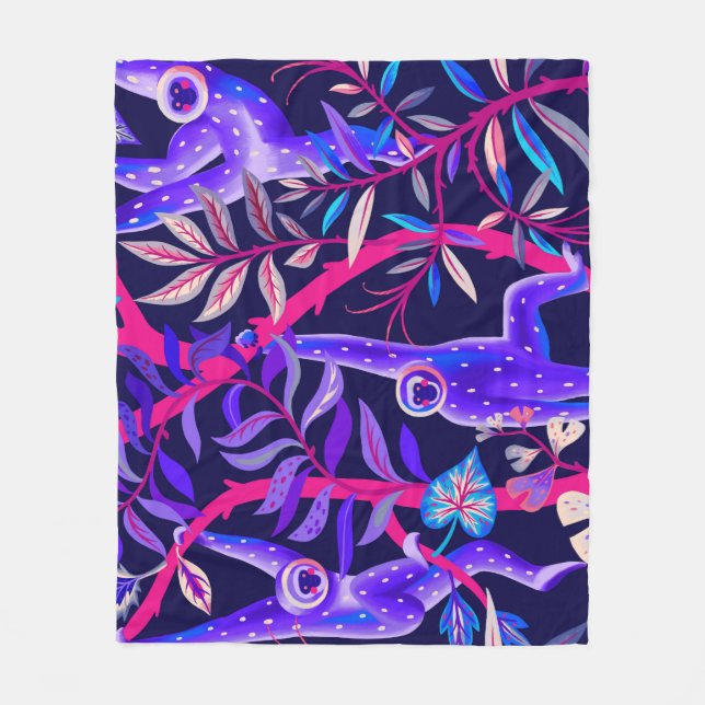 Manta Polar Animales tropicales: patrón de monos azules. (Anverso)