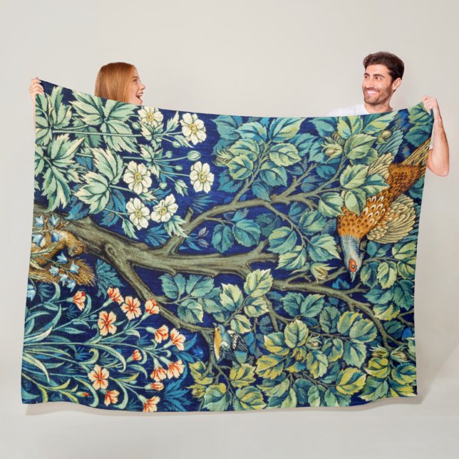 Manta Polar Animales y flores, bosque, William Morris (In situ)