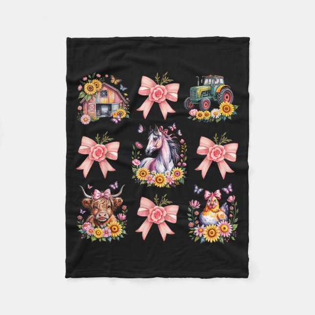 Manta Polar Animals Cow Chicken Horse Tractor Flower Farm Wome (Anverso)