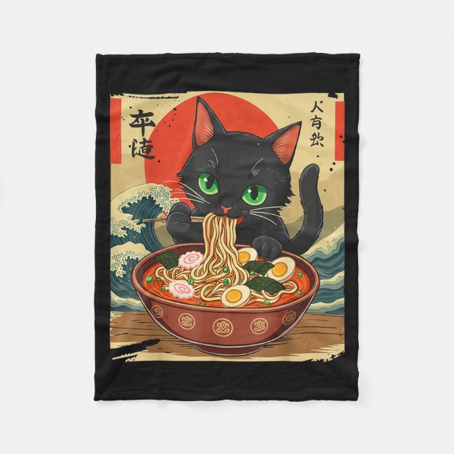Manta Polar Anime Cat Eating Ramen Japanese Art Graphic Cat Cu (Anverso)