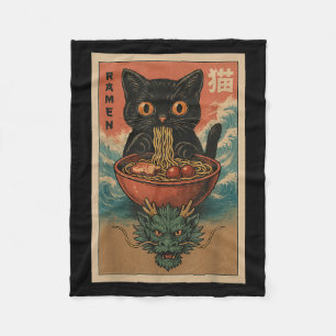Manta Polar Anime Cat Ramen Japonés Funny Art Kawaii Cat Y