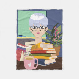 MANTA POLAR ANIME , CHICA , CON LIBROS,